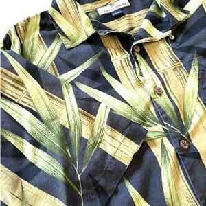 Tommy Bahama‎ Men's L Blue Green 100% Silk Shirt Bamboo Short Sleeve